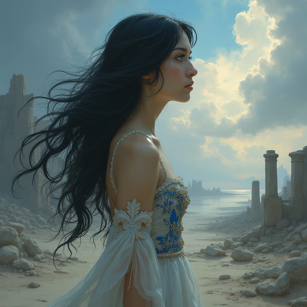 Ethereal Wedding Bridesmaid in Windswept Ruins