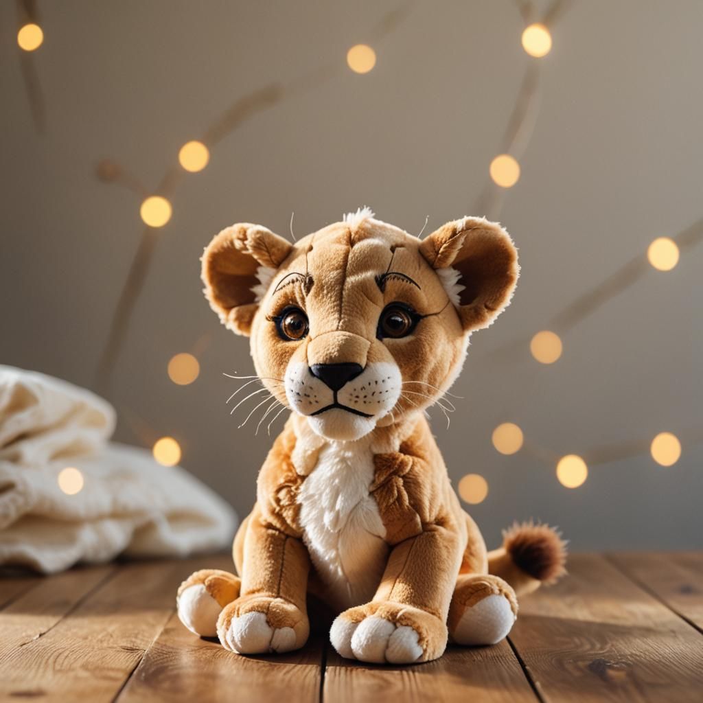 Photorealistic Lioness Plushie in Sunlight