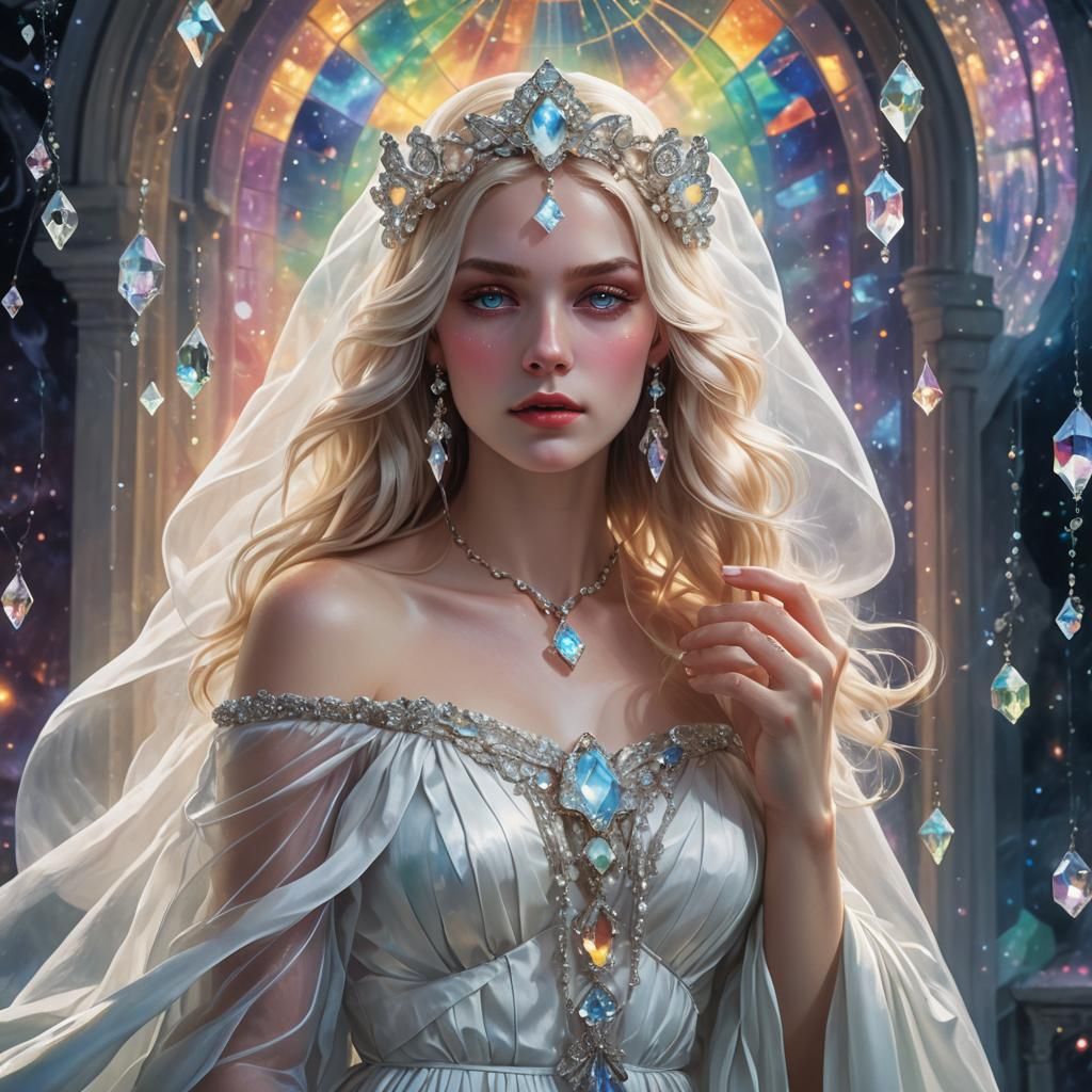 Baroque Goddess with Crystal in Fantasy Landscape