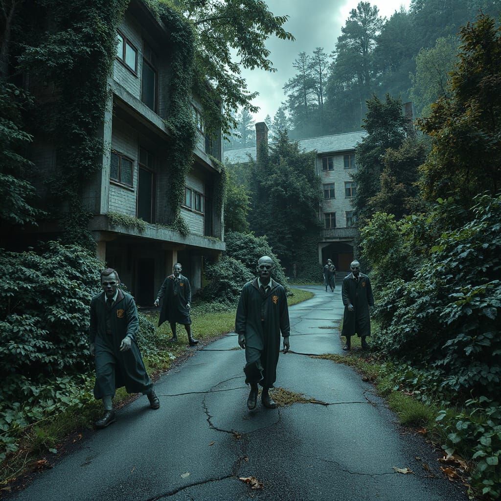 Zombies Overrun Hogwarts Dormitories in Lush Jungle