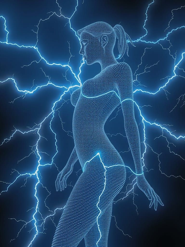 Biomechanical Goddess of Stormy Skies in Cyberpunk Style