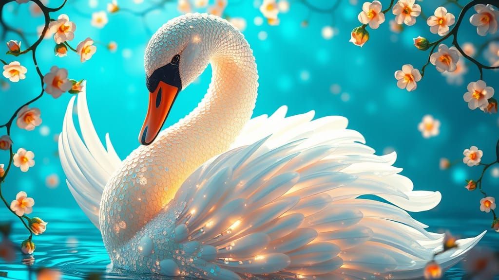 Iridescent Swan in Opulent, Surrealist Style