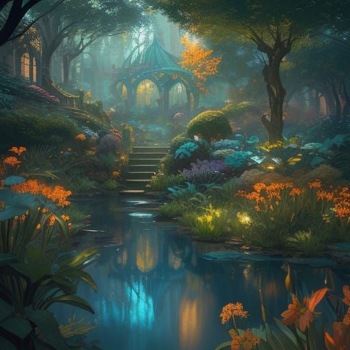 Vibrant Wonderland Garden in Concept Art Style