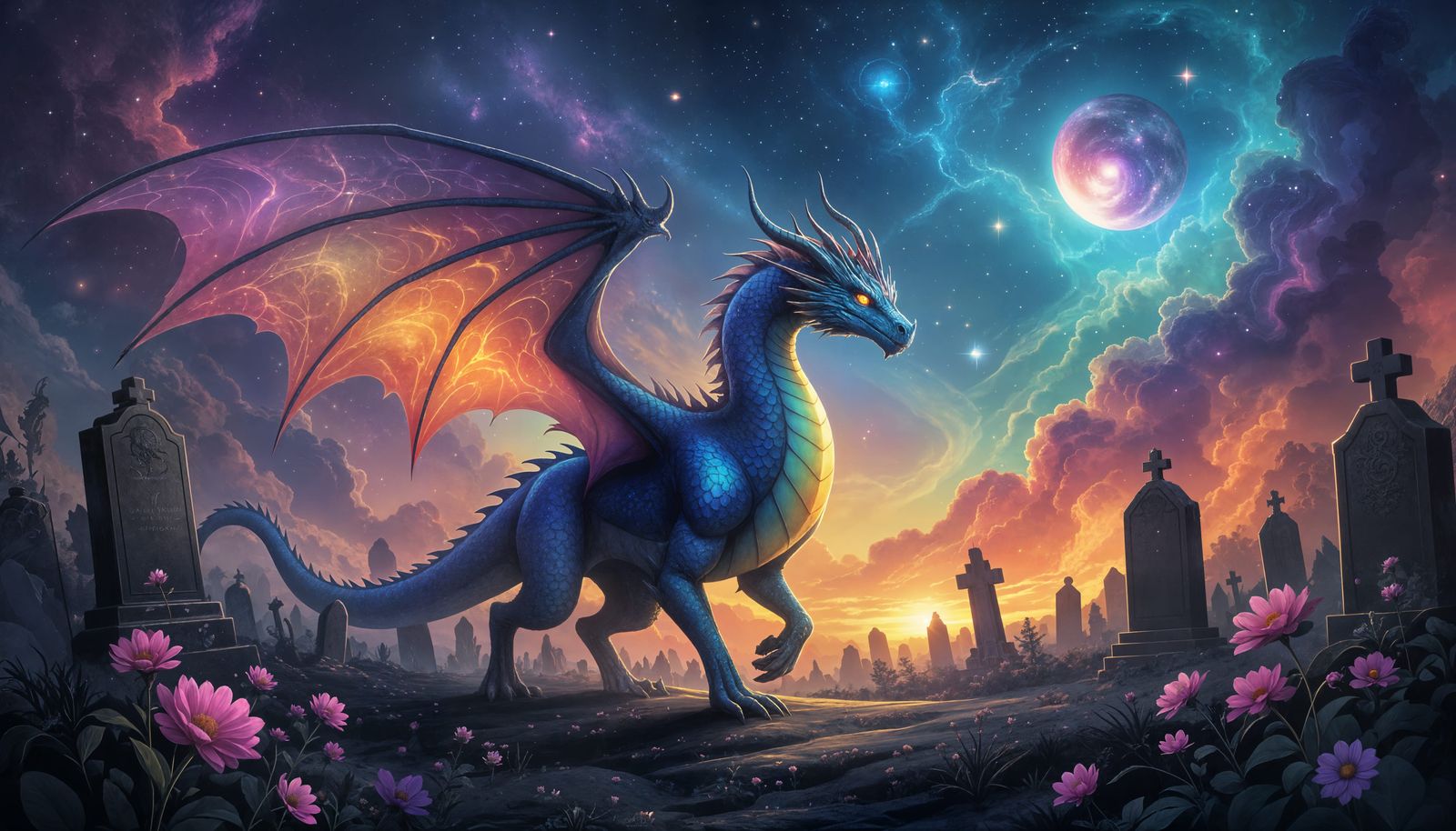 Ethereal Rainbow Dragon in Cosmic Graveyard