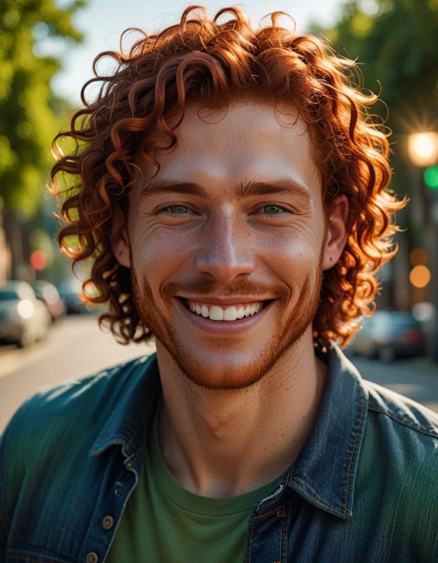 Smiling Young Man with Red Hair in Digital Art