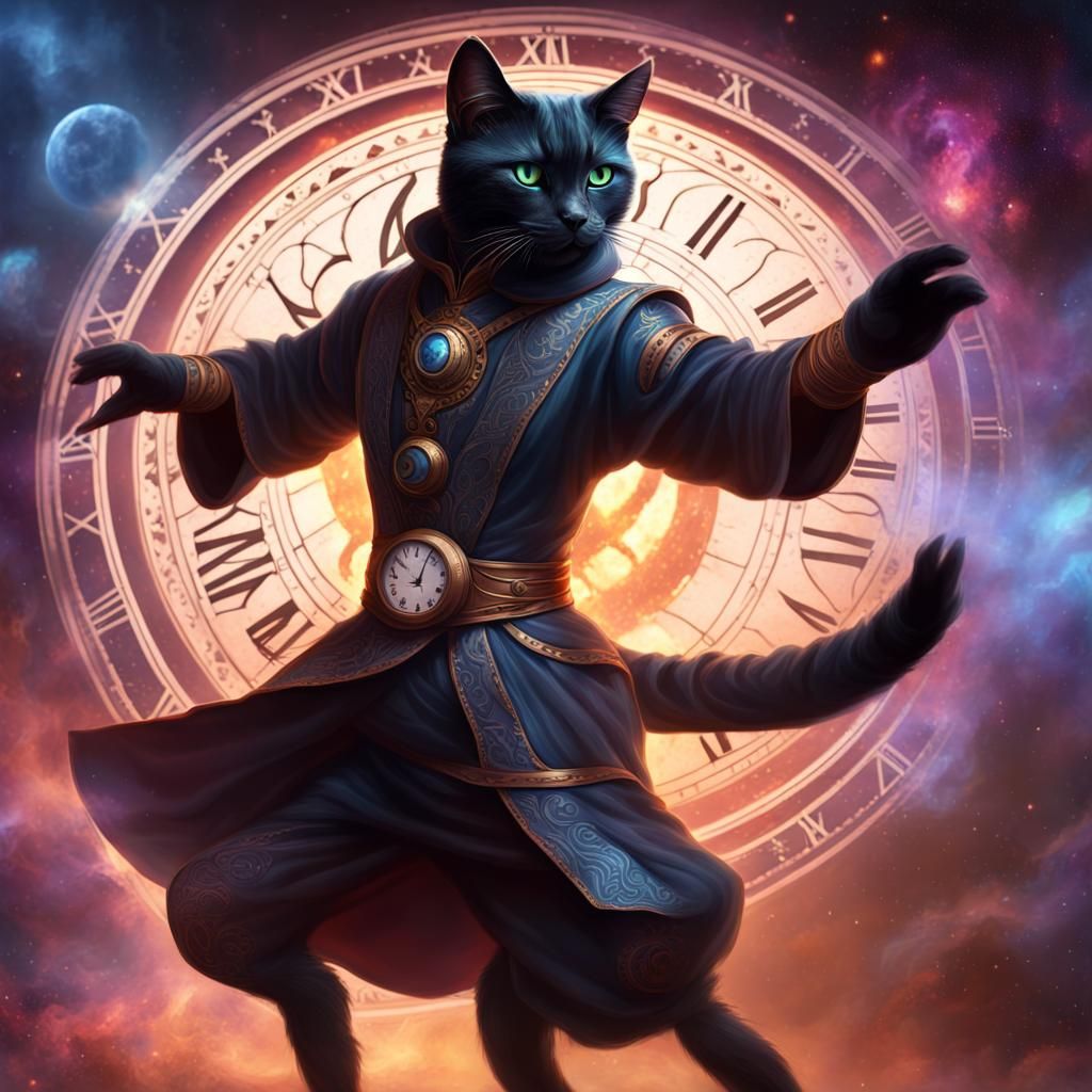 D&D Cat Acrobat Sprinter in Clock-Wizard Robe