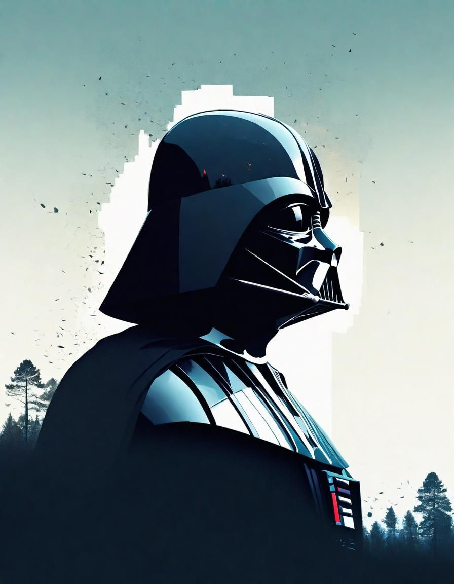 Darth Vader Double Exposure Minimalist Vector Art