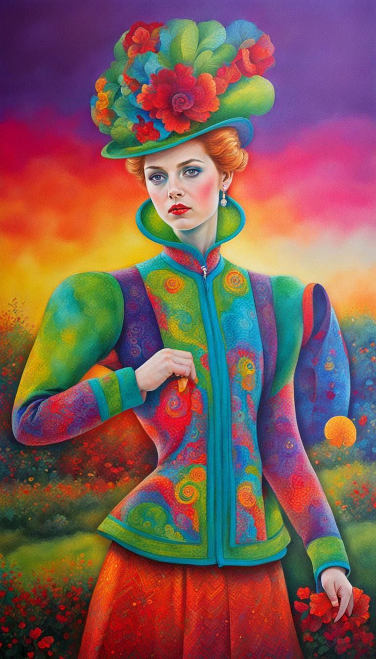 Vivid Portrait Based on Vintage Drawing