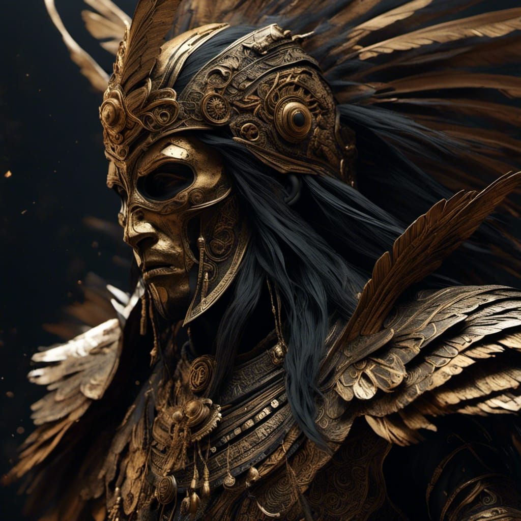 Huitzilopochtli in Black and Gold, Detailed Render
