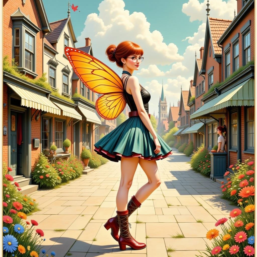 1960's Mary Quant inspired fairy princess on Carnaby Street at the height of the Hippies era <lora:Fairies:1.0> <lora:60...