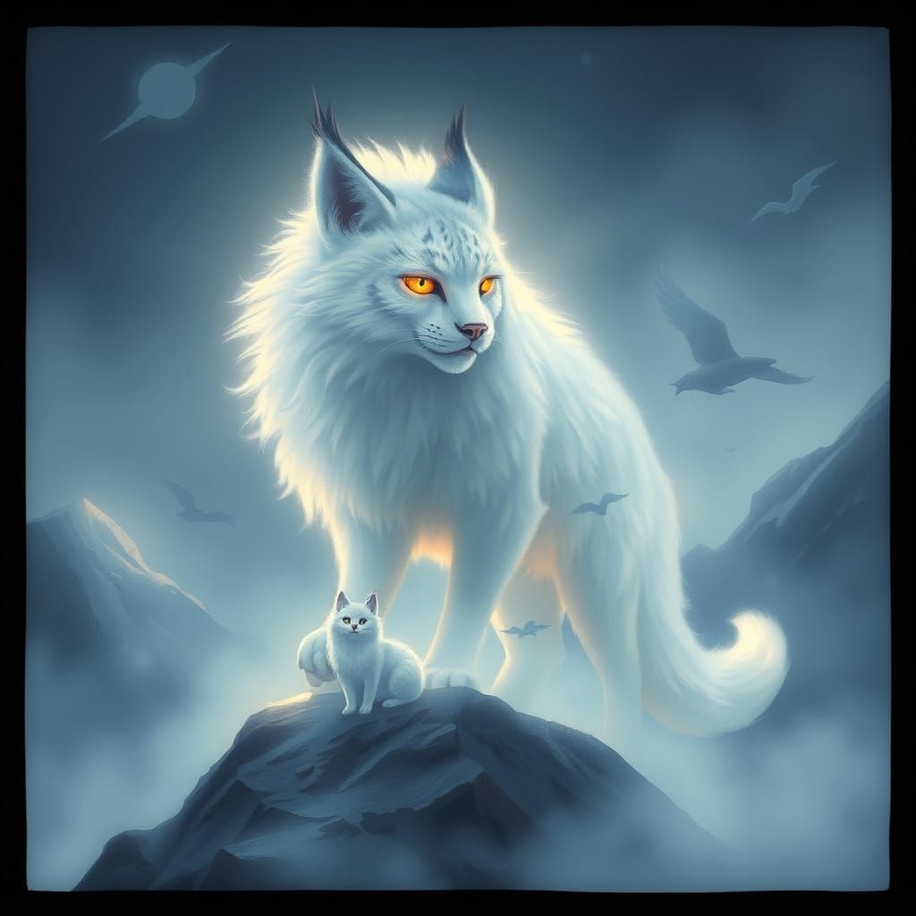 Ethereal Cloud Lynx Prowls Misty Mountain Peaks
