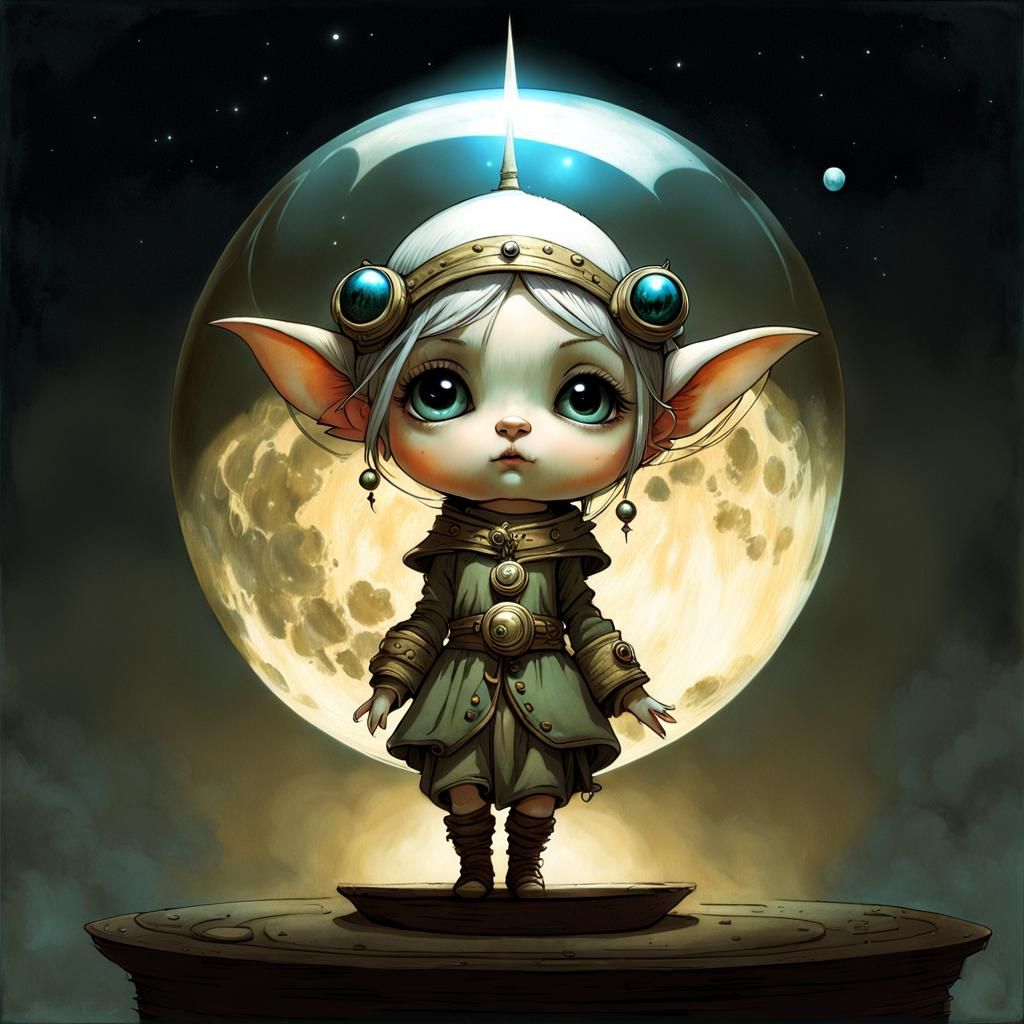 Melancholic Elf Girl Stares at Glowing Sphere