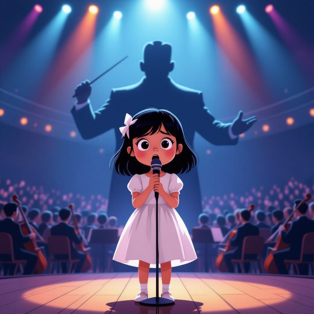 Scared Girl on Stage, in Syd Mead Style