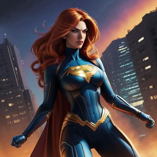 Heroic Female Superhero in Comic Book Style