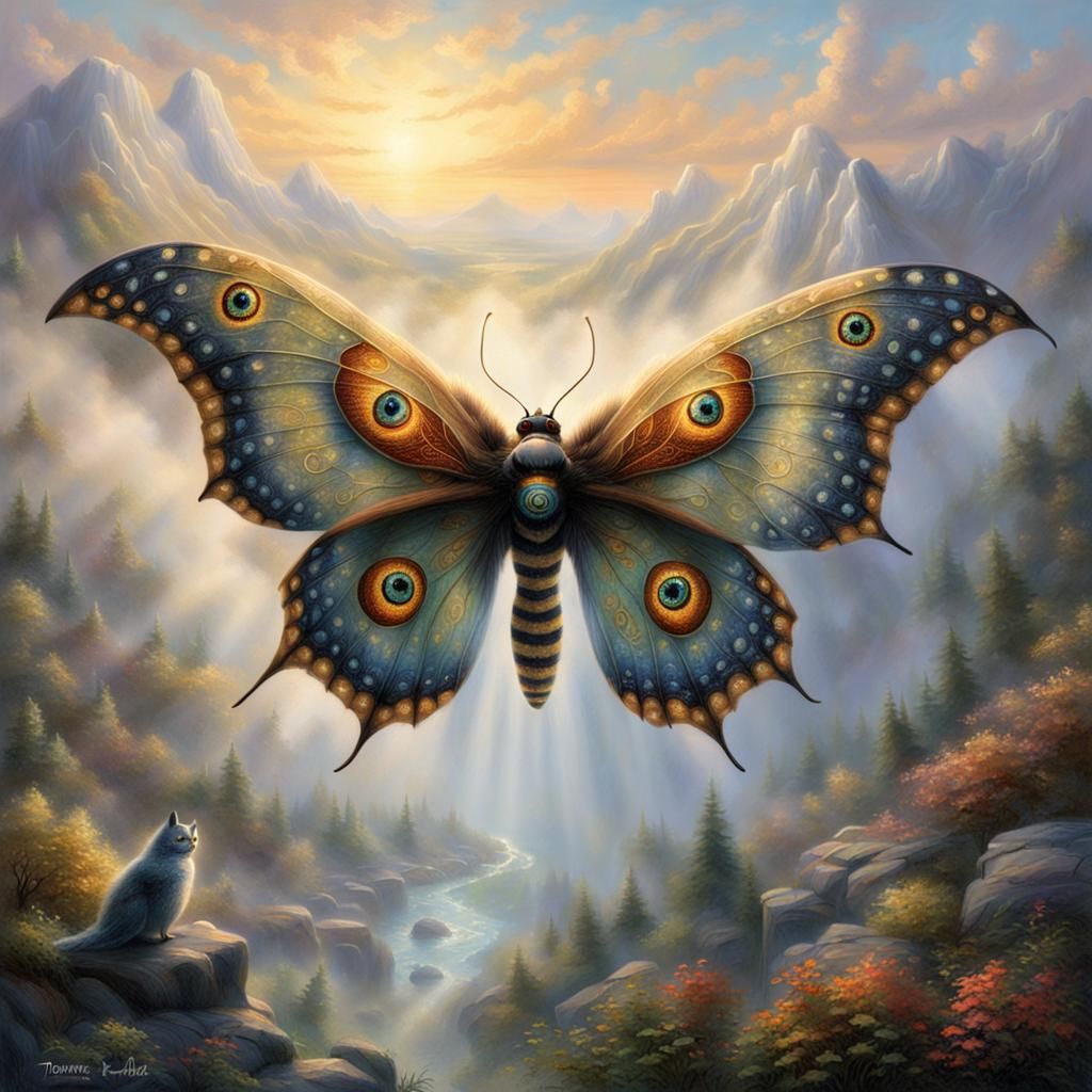 Ethereal Giant Moth in a Thomas Kinkade Fantasy