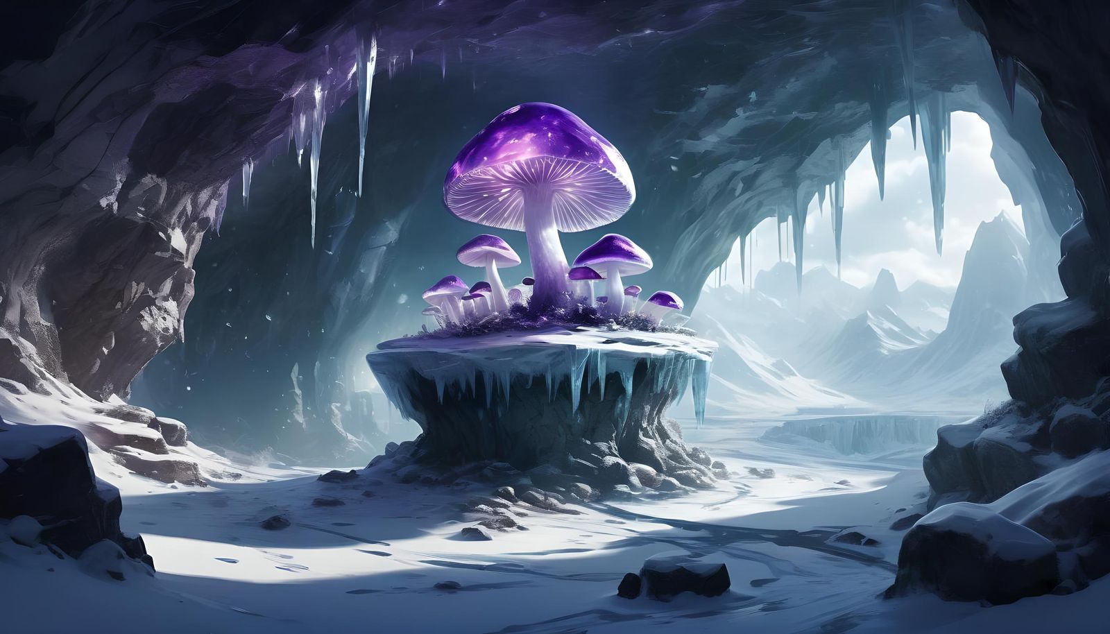 Icy Amethyst Mushroom in Snow Cave Concept Art