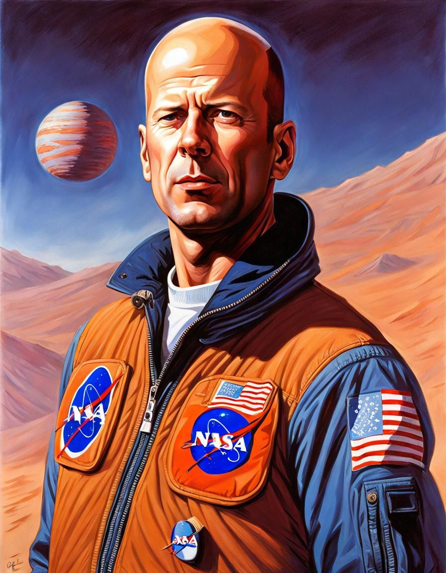 Young Man in NASA Jacket, Peter Elson Style