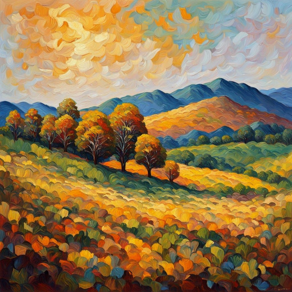 Colorful Textured Landscape in Expressionist Impasto Style