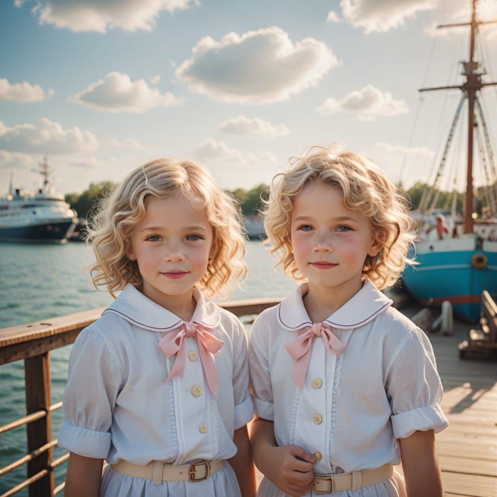 Twin Siblings Share a Warm Embrace in a Dreamy, Sunny Scene