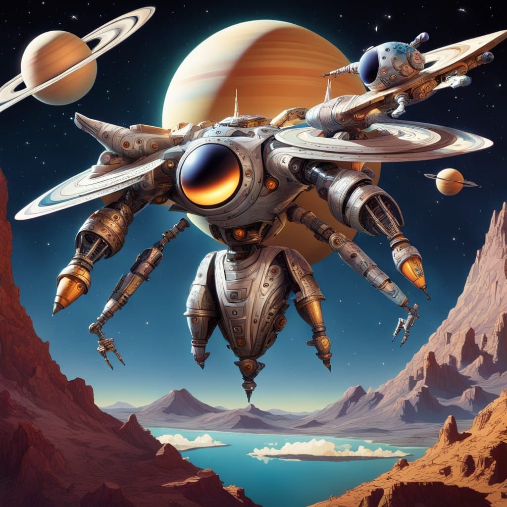 Alien War Gears Engage Majestic Metal Beast in Saturn's Orbi...