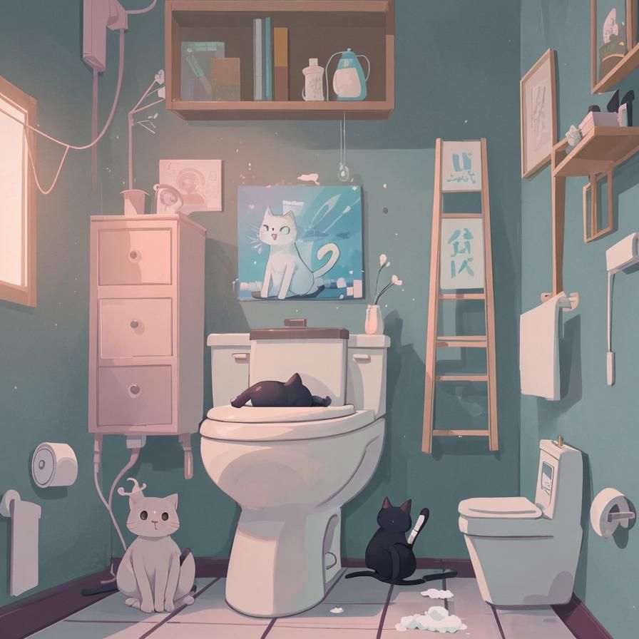 Lo-fi Chillwave Toilet with Relaxing Cat