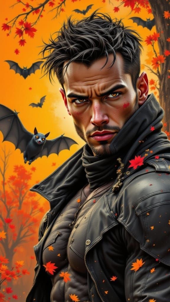 Muscular Superhero in Cyberpunk Halloween City