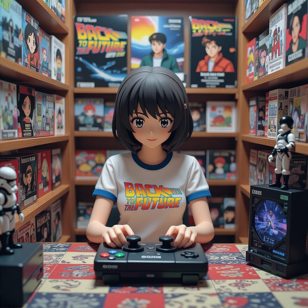 Anime Otaku Woman Plays Playstation in 80s Fandom Room