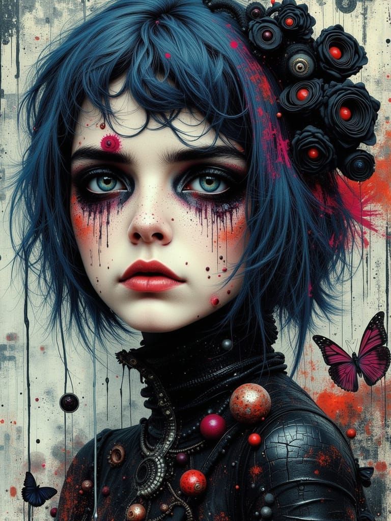 Gothic Surreal Portrait of a Blue-Haired Woman