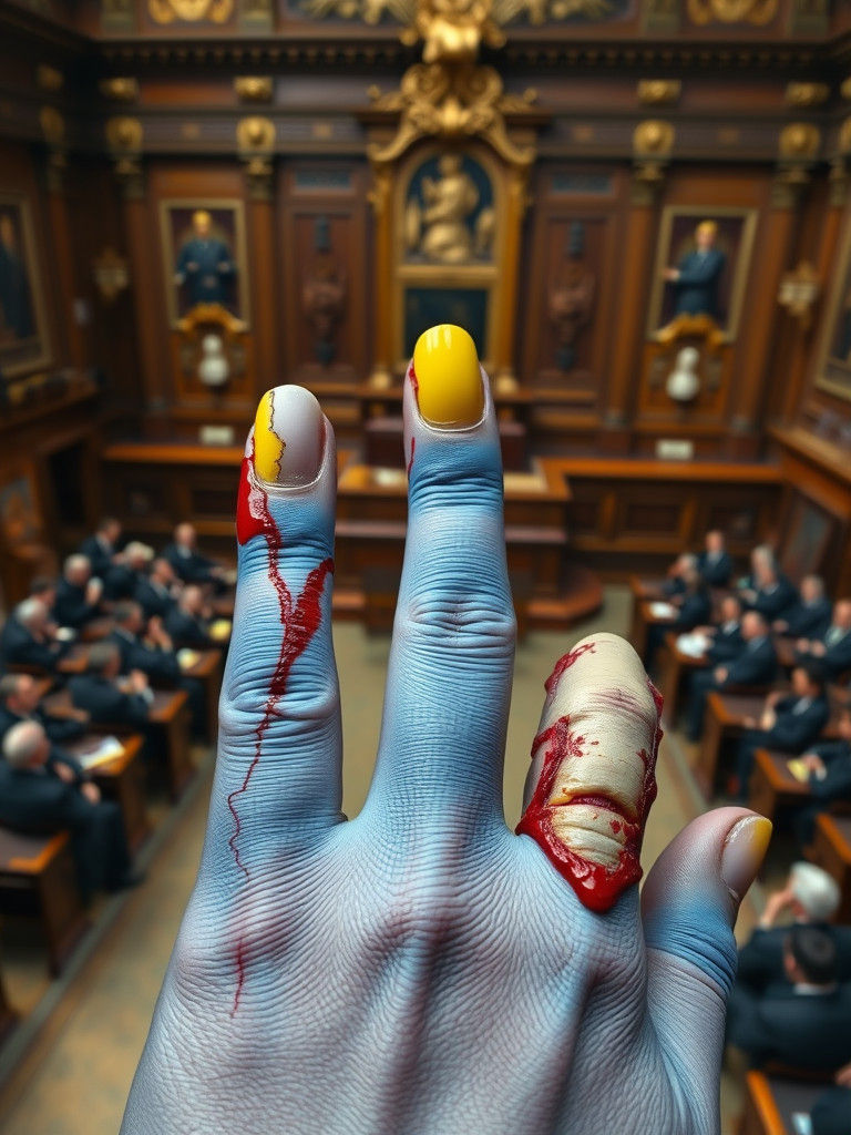 Parliament Speaker with Damaged Hand: Hyperrealistic Photogr...