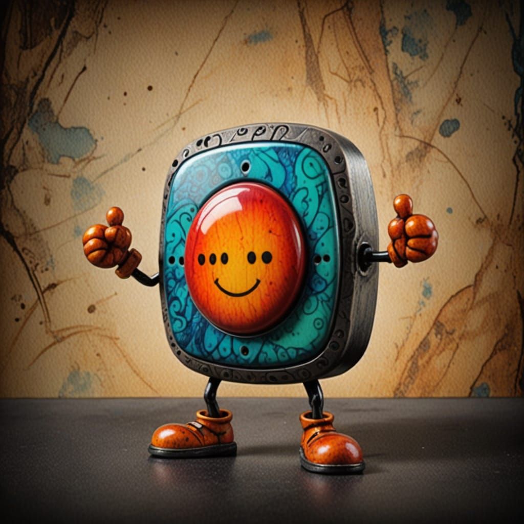 Cyberpunk Button Character with Clint Eastwood Face in Hyper...