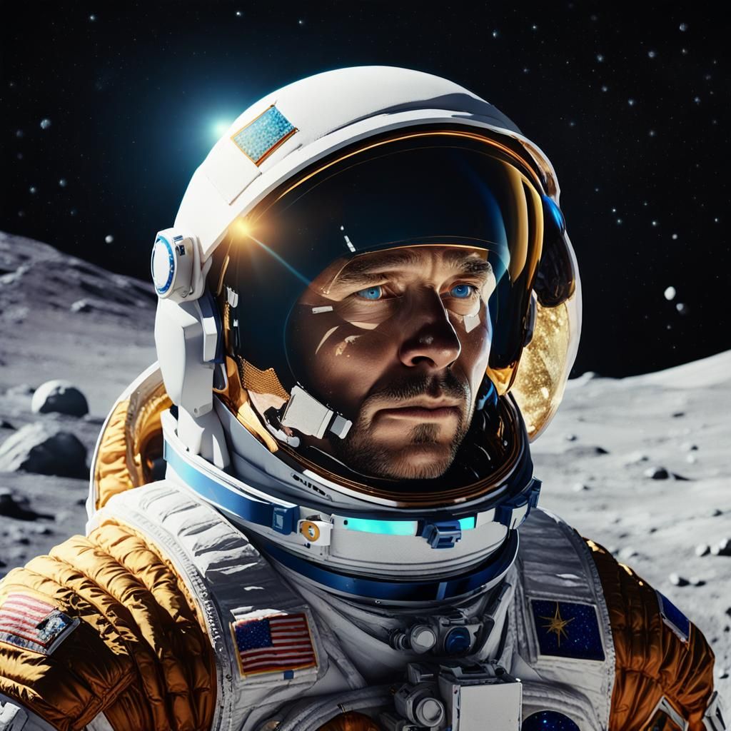 Astronaut on Lunar Surface in Hyperrealistic Style