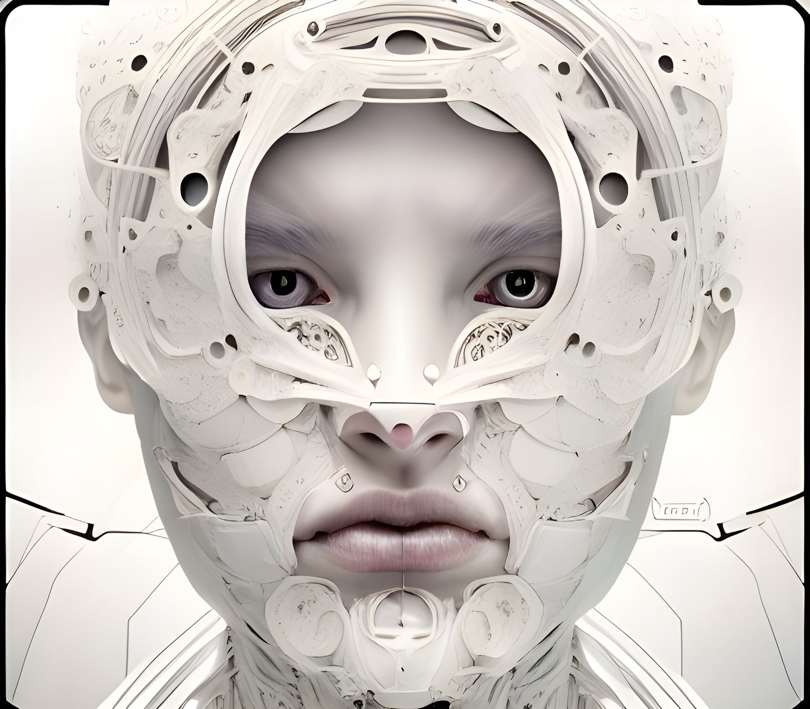 Biomechanical Android Portrait in 1950s Art Style