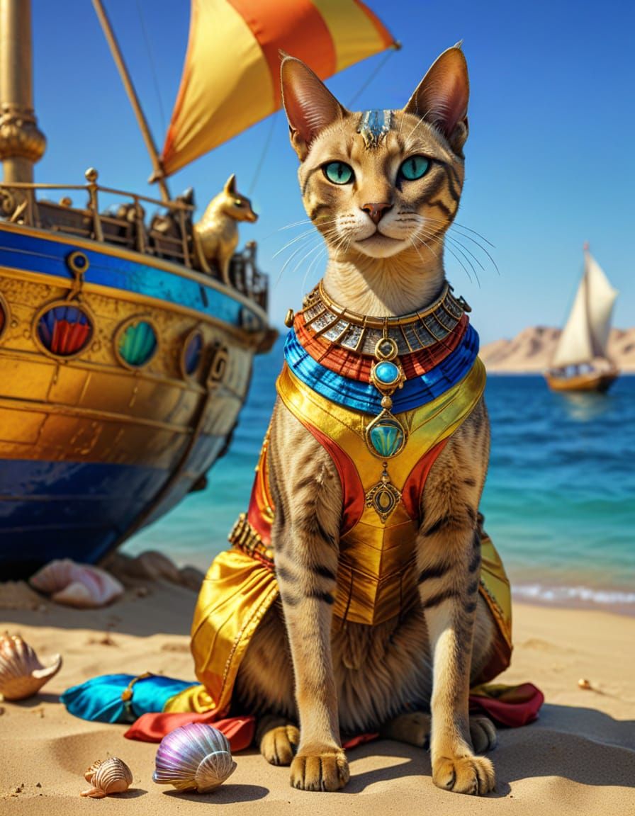 Steampunk Bastet's Beach Vacation in Vivid Color