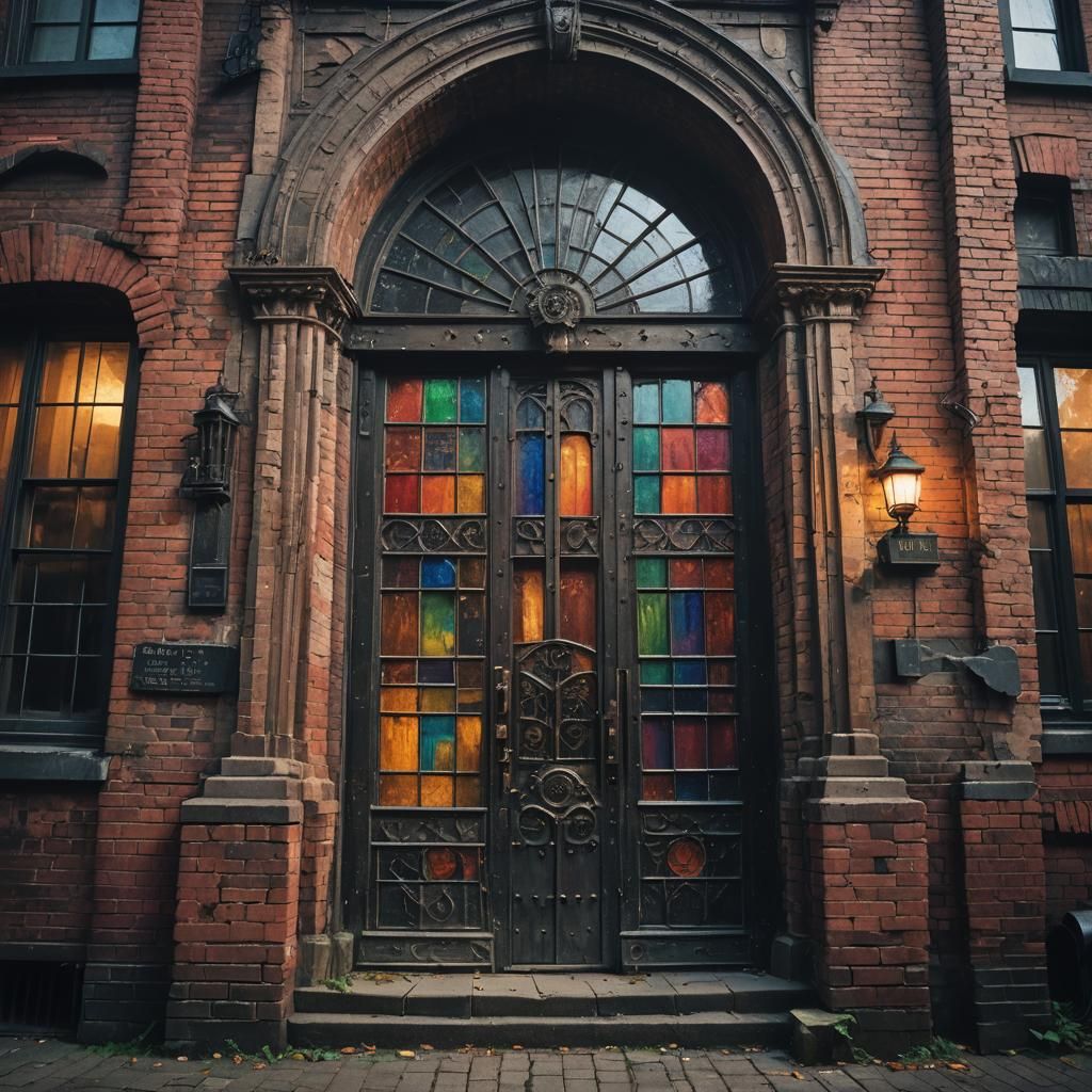 Colorful Brick Building with Art Nouveau Door