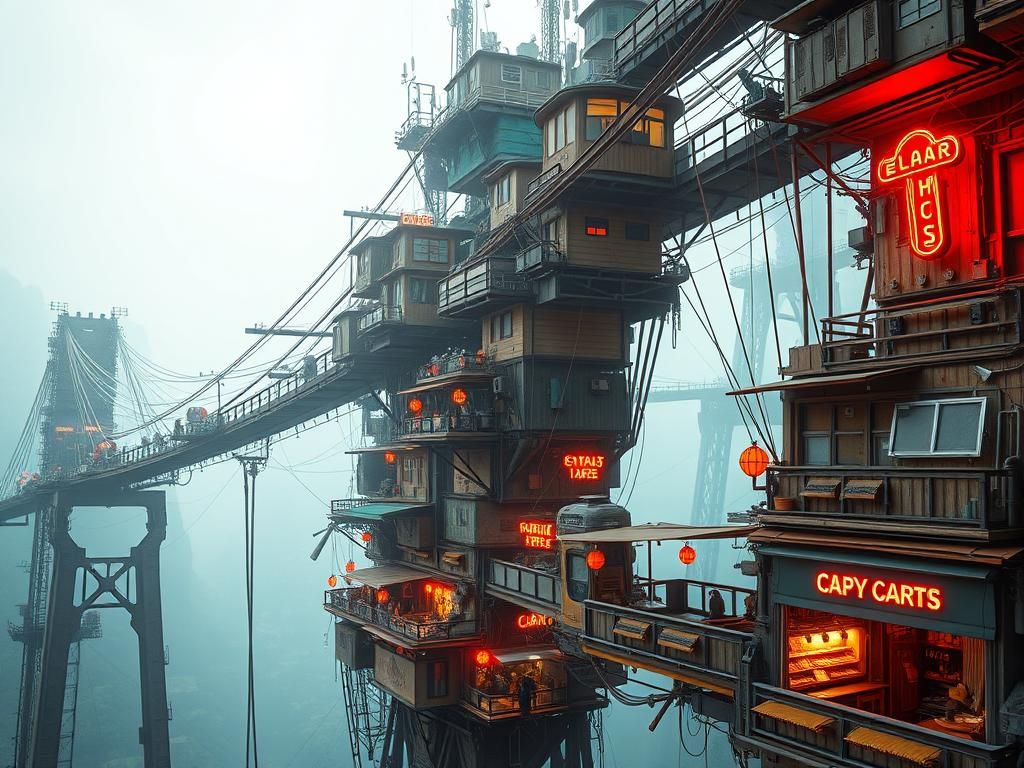 Futuristic Vertical City with Suspended Bridges