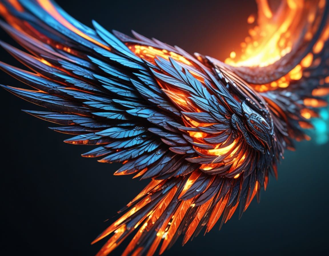 Glowing Metal and Glass Wings in Surreal Style