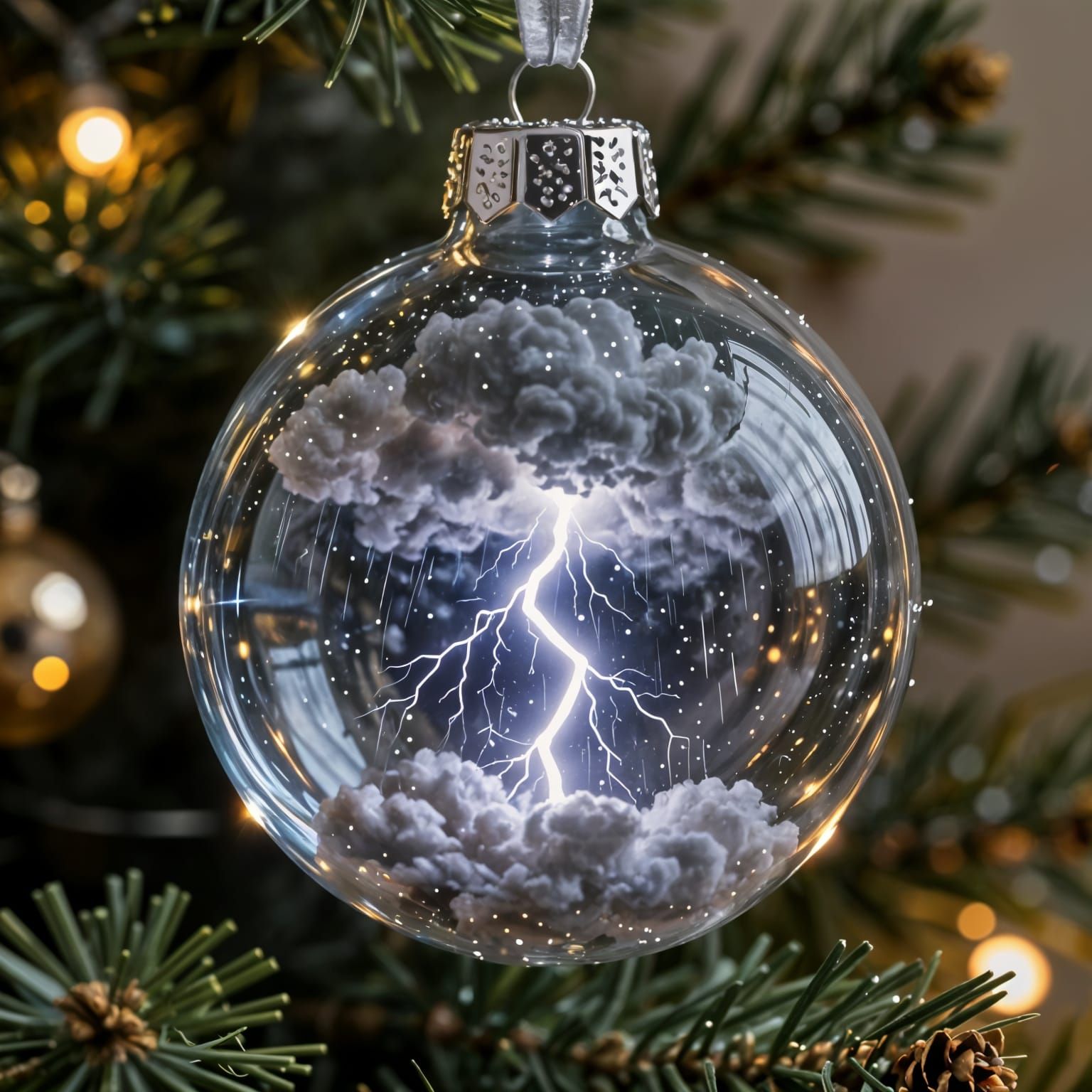 Magical Christmas Ornament With Swirling Thunderstorm Inside