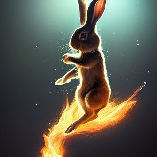 Armored Rabbit Unleashing Fire Stream: Digital Art