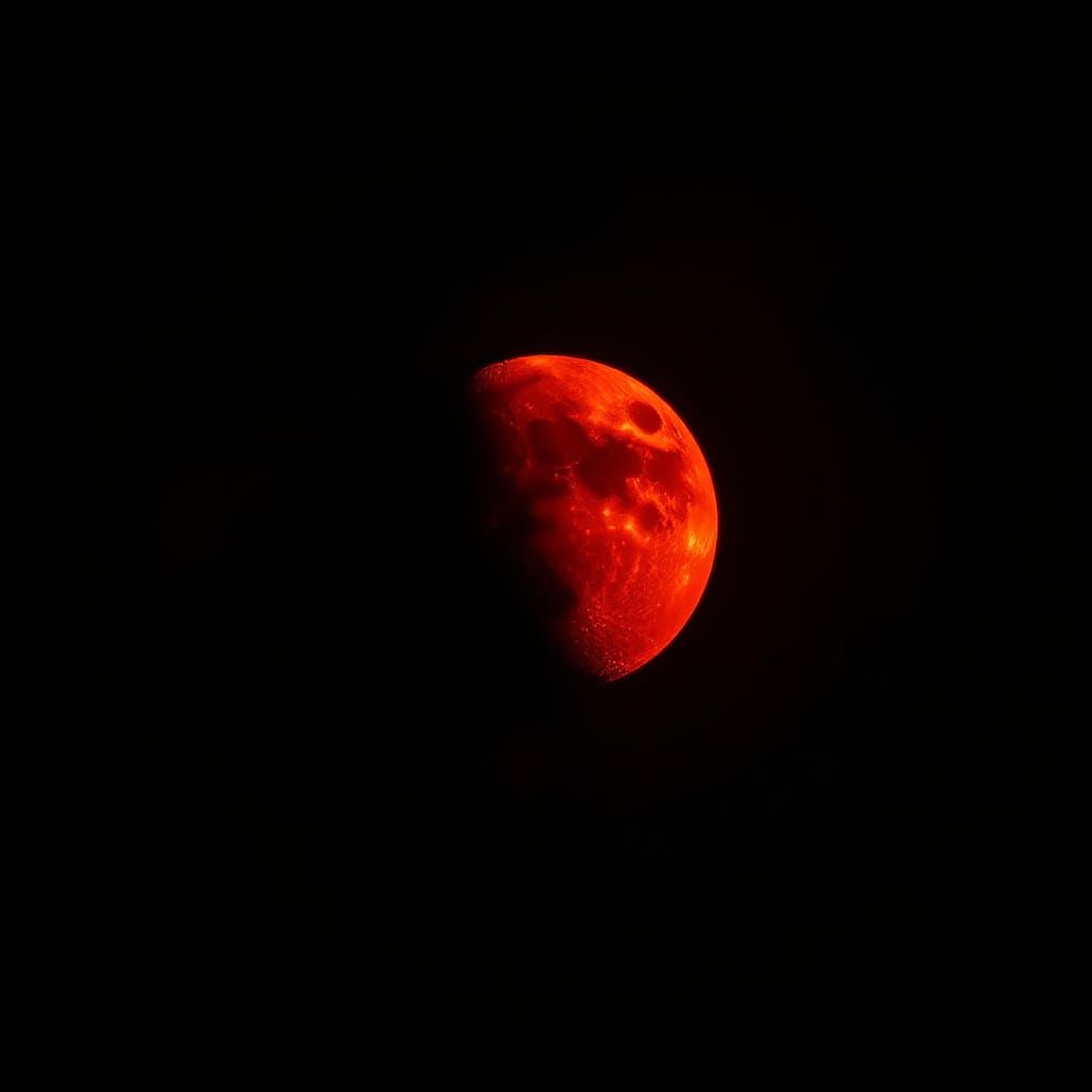 Destroyed Blood Moon Over Earth Horizon