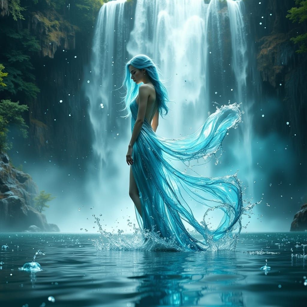 Gorgeous Female Water Spirit by Waterfall