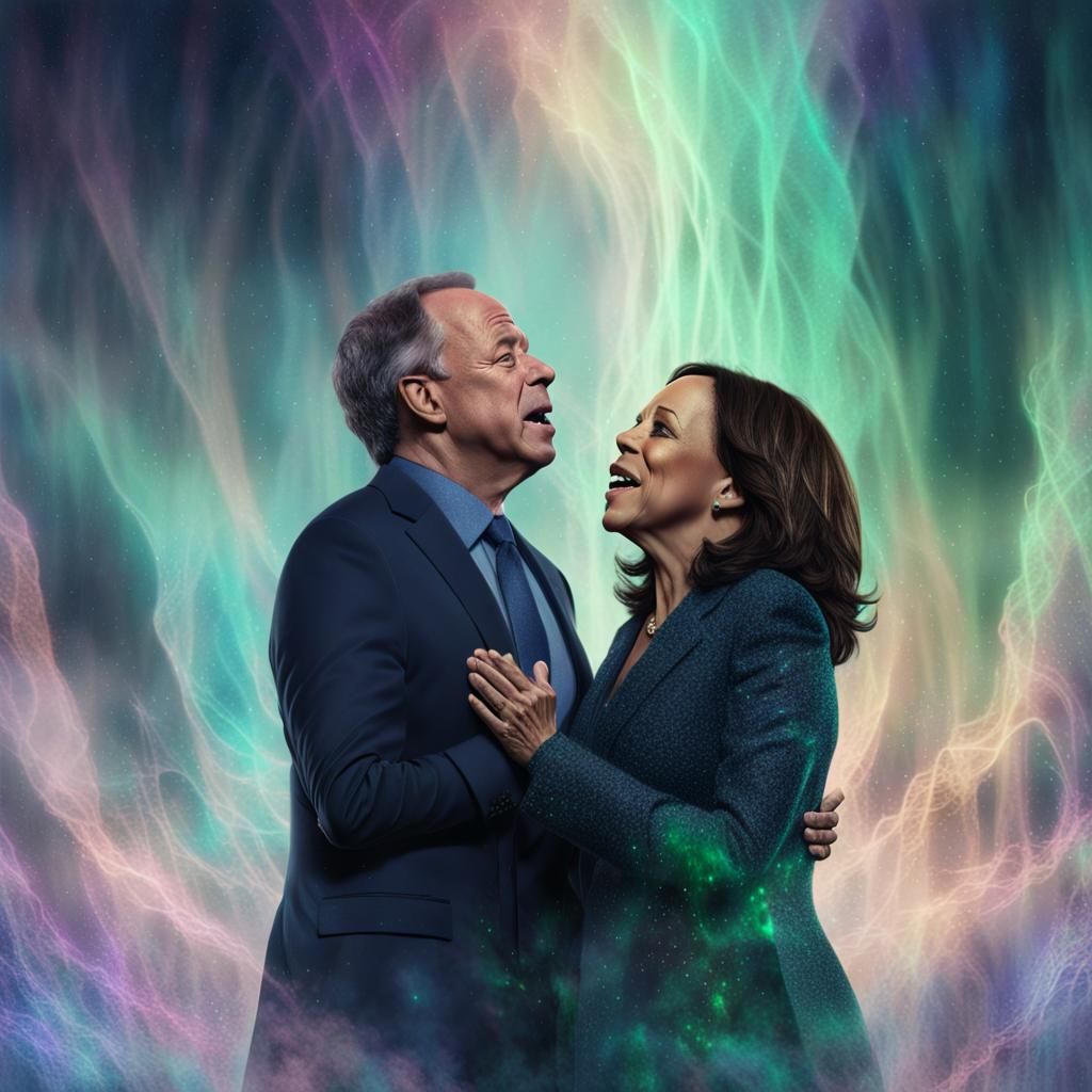 Emotional Digital Painting: Figures Crying in Aurora Mist