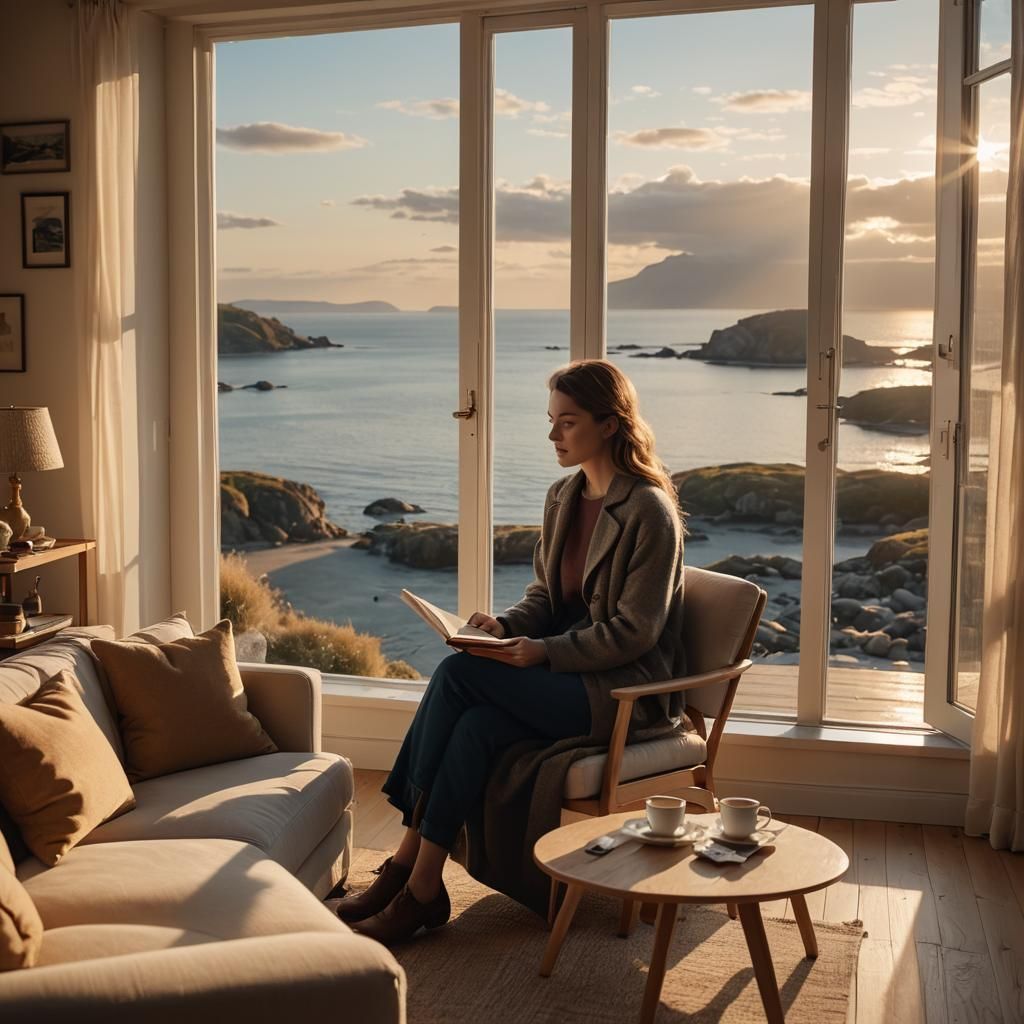 Cozy Sunset Seascape View from a Cozy Room