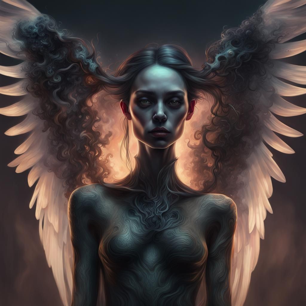 Surreal Portrait with Angel Wings in Dreamlike Style