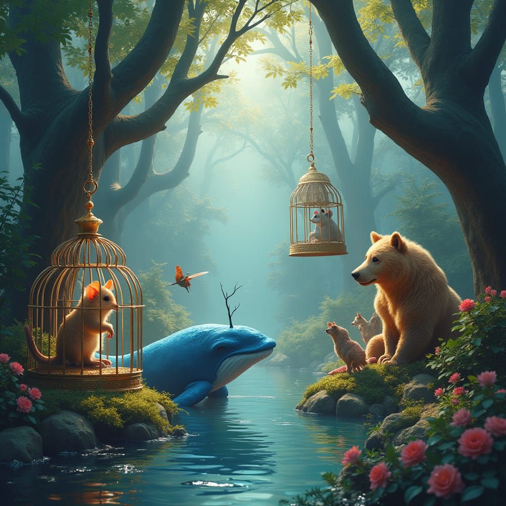 Wild Animals Unleashed in Whimsical, Dreamlike Landscape