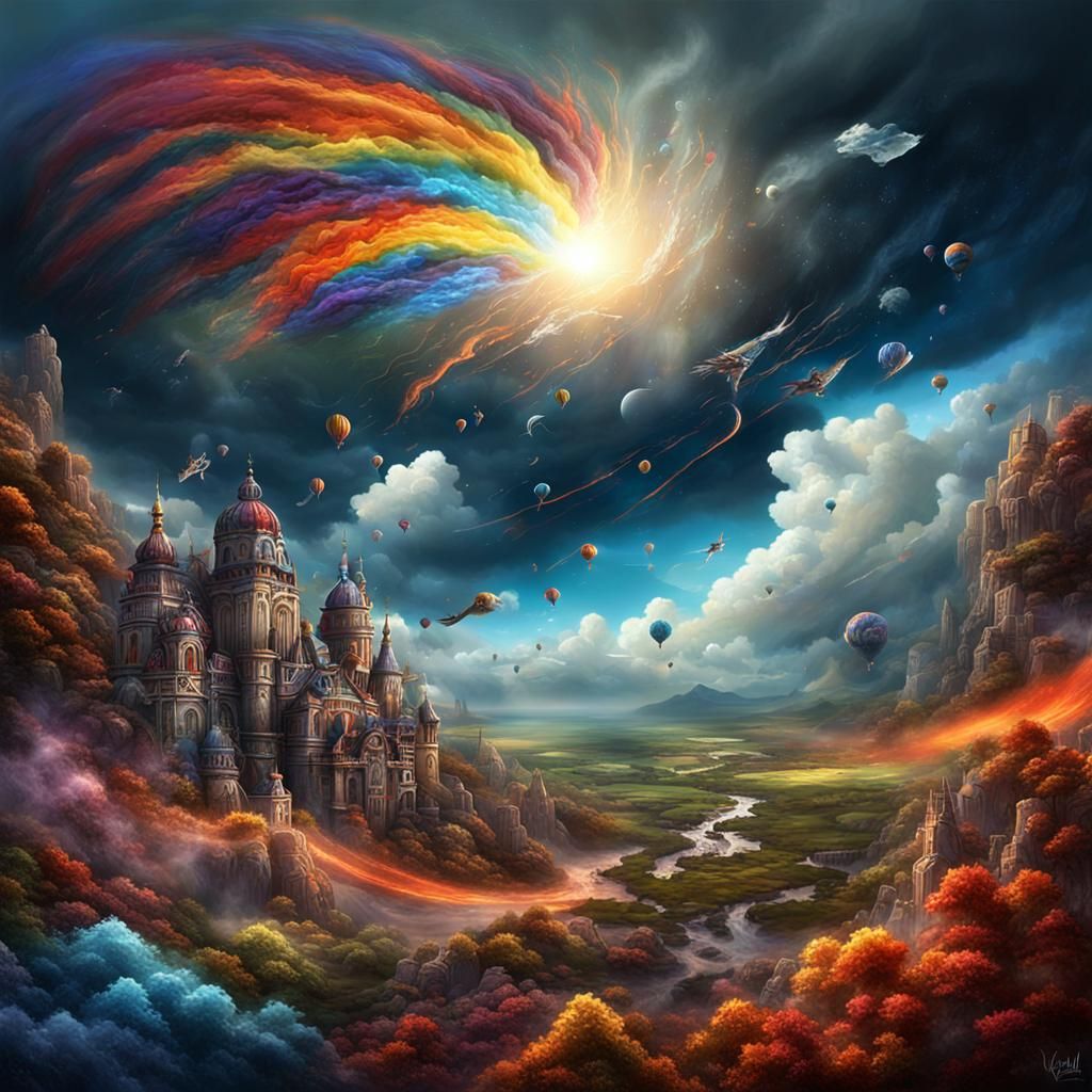 Colorful Kite Soars to the Clouds: Fantasy Art