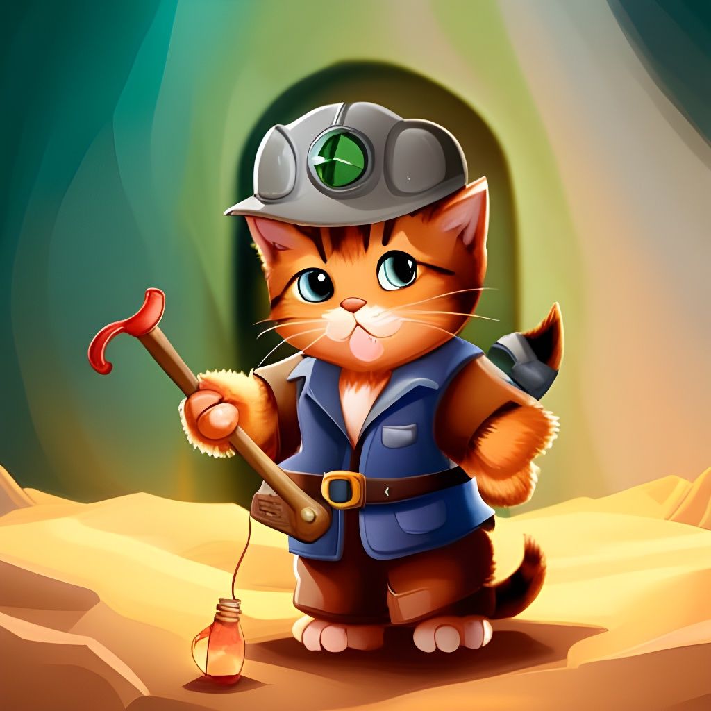 Kitten Miner with Axe and Catnip