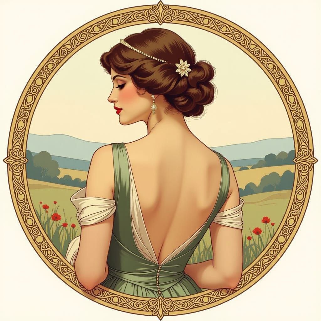 Elegant Woman's Back in Art Nouveau Style