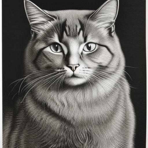 Detailed Cat Drawing in Style of Dürer