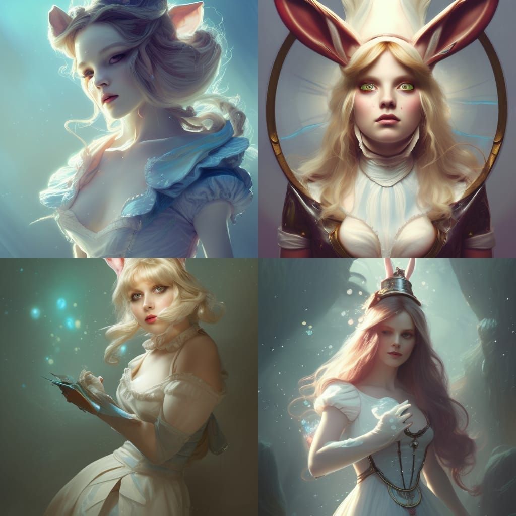 Sci-Fi White Rabbit Portrait in Art Nouveau Style