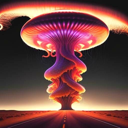 Surreal Desert Highway Under Jellyfish Tornado